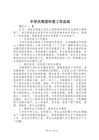 中学共青团年度工作总结