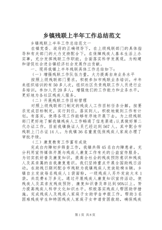 乡镇残联上半年工作总结范文
