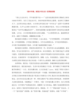 《扬中华魂，树我少年壮志》优秀演讲稿 