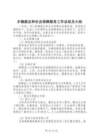 乡镇就业和社会保障服务工作总结及小结