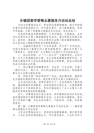 乡镇团委学雷锋志愿服务月活动总结