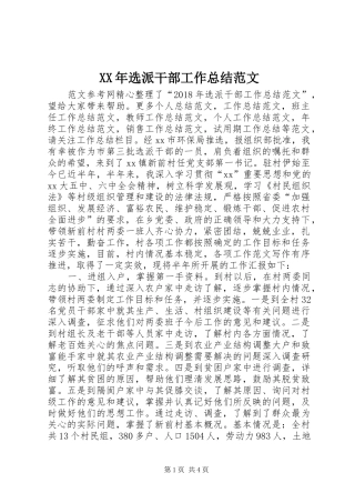 XX年选派干部工作总结范文