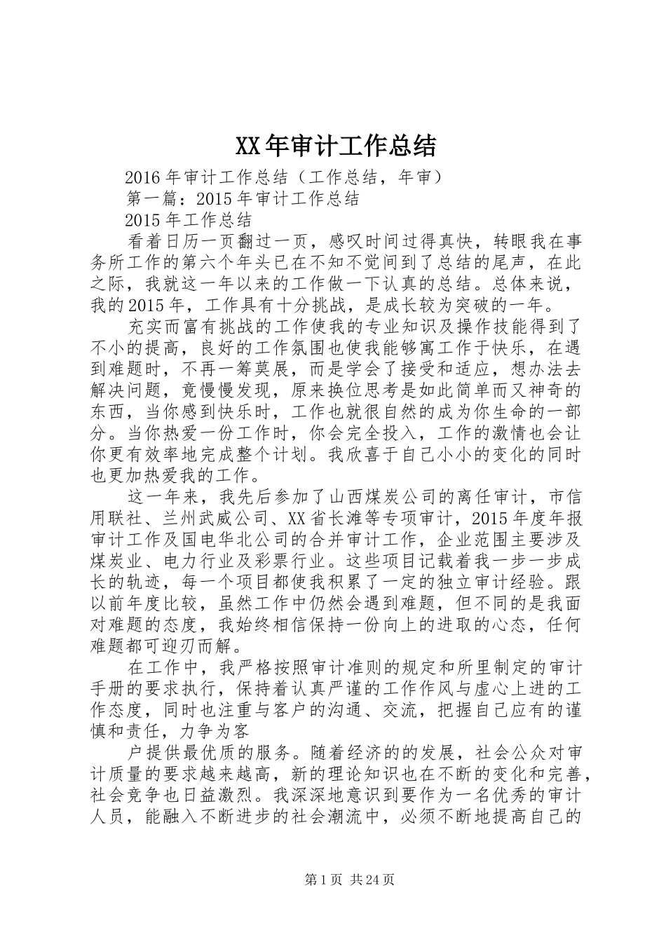 XX年审计工作总结_第1页