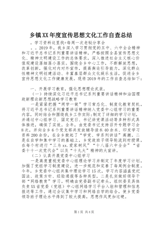 乡镇XX年度宣传思想文化工作自查总结