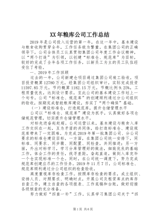 XX年粮库公司工作总结
