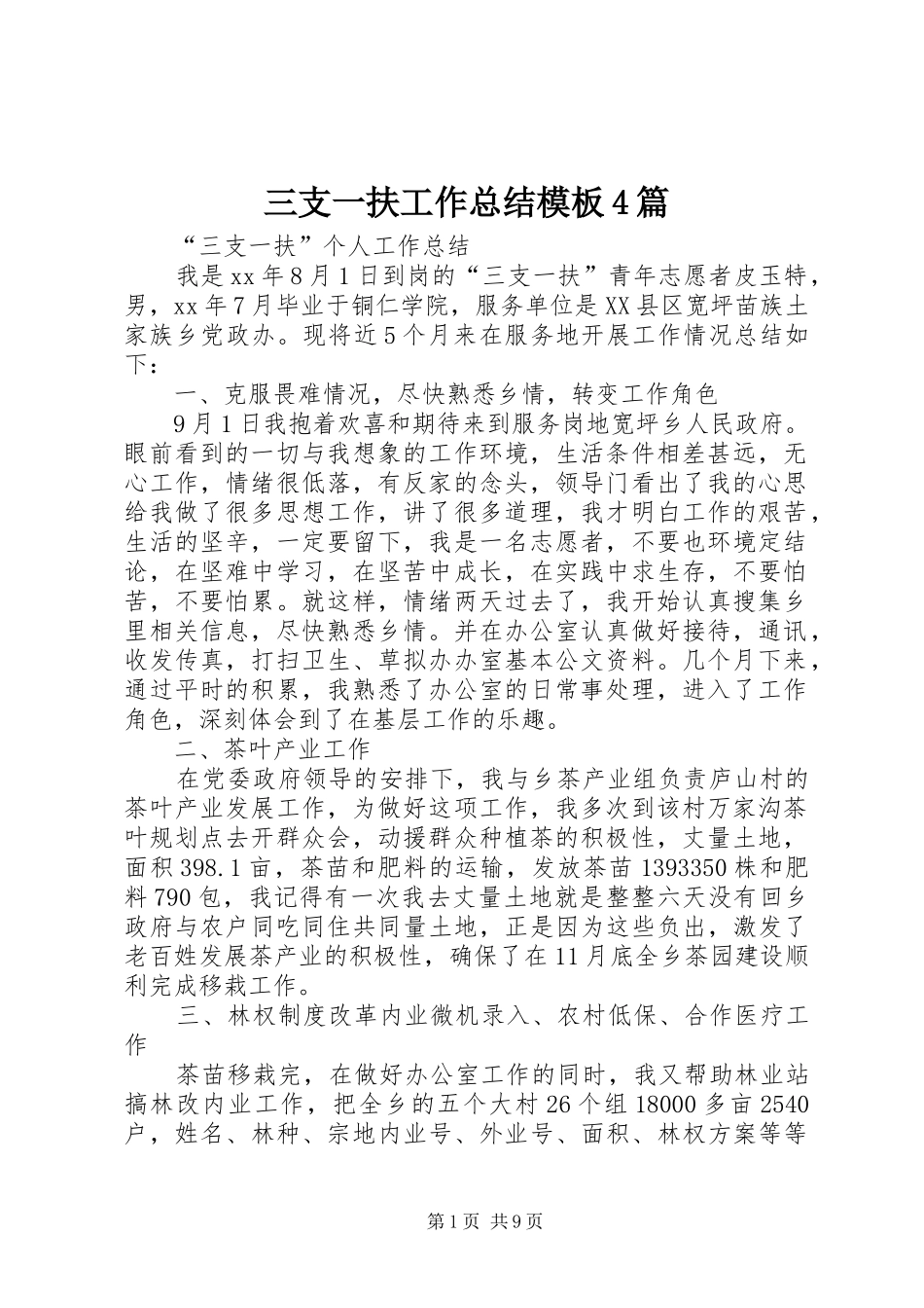 三支一扶工作总结模板4篇_第1页