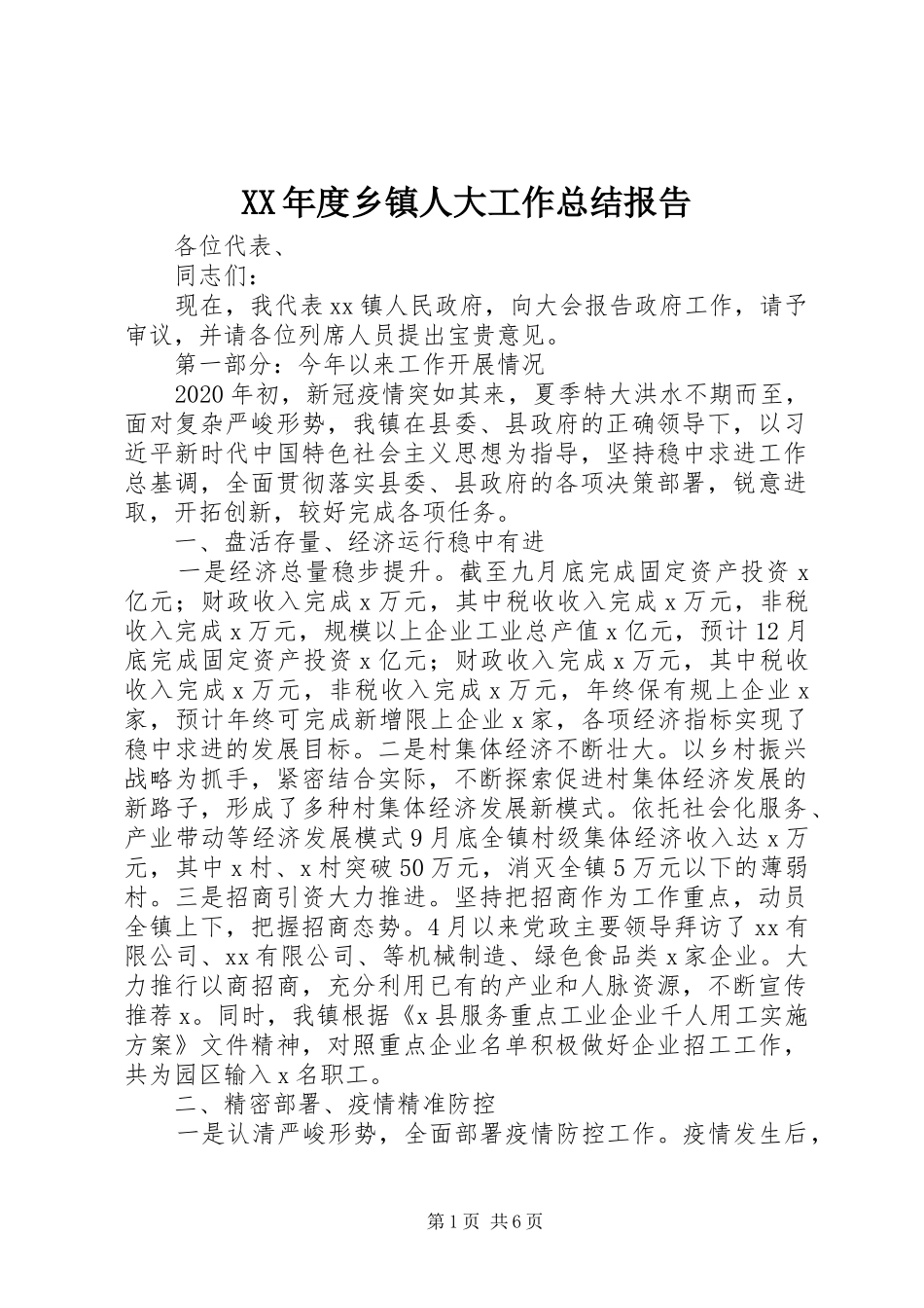 XX年度乡镇人大工作总结报告_第1页