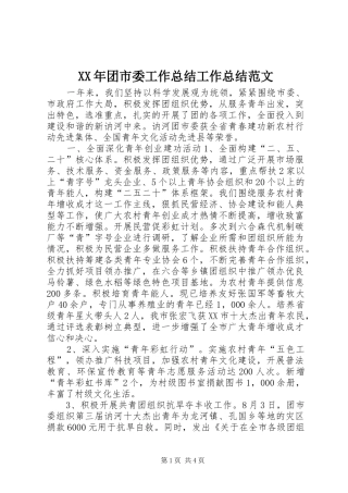 XX年团市委工作总结工作总结范文