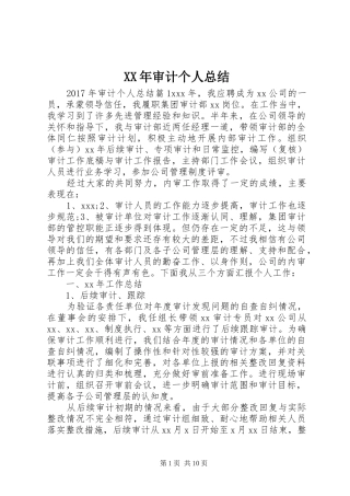 XX年审计个人总结