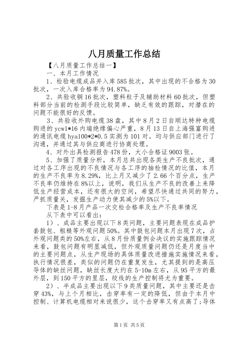八月质量工作总结_第1页