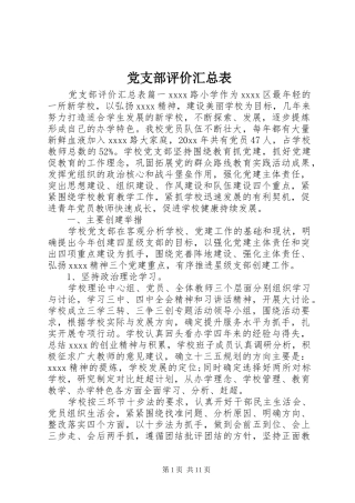 党支部评价汇总表