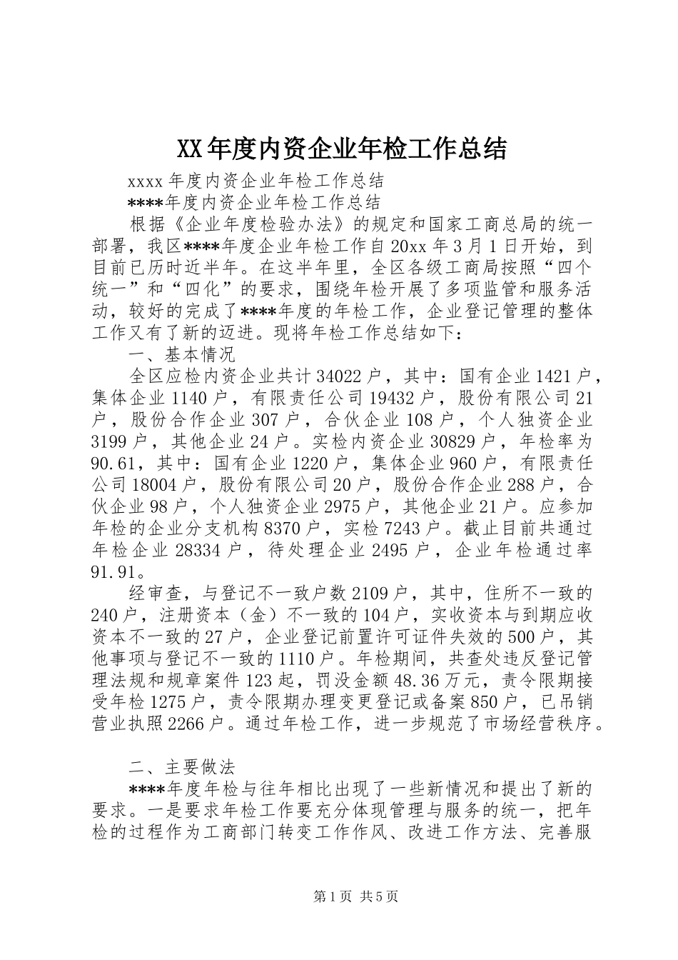 XX年度内资企业年检工作总结_第1页