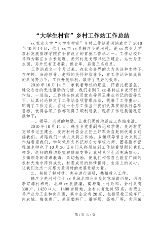 “大学生村官”乡村工作站工作总结