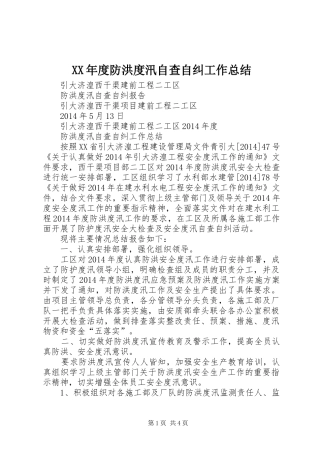 XX年度防洪度汛自查自纠工作总结