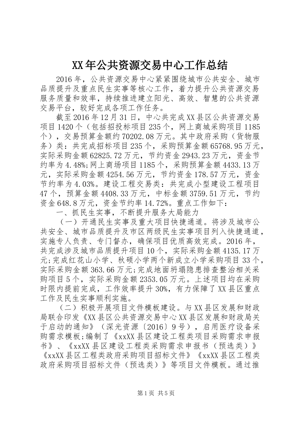 XX年公共资源交易中心工作总结 (3)_第1页