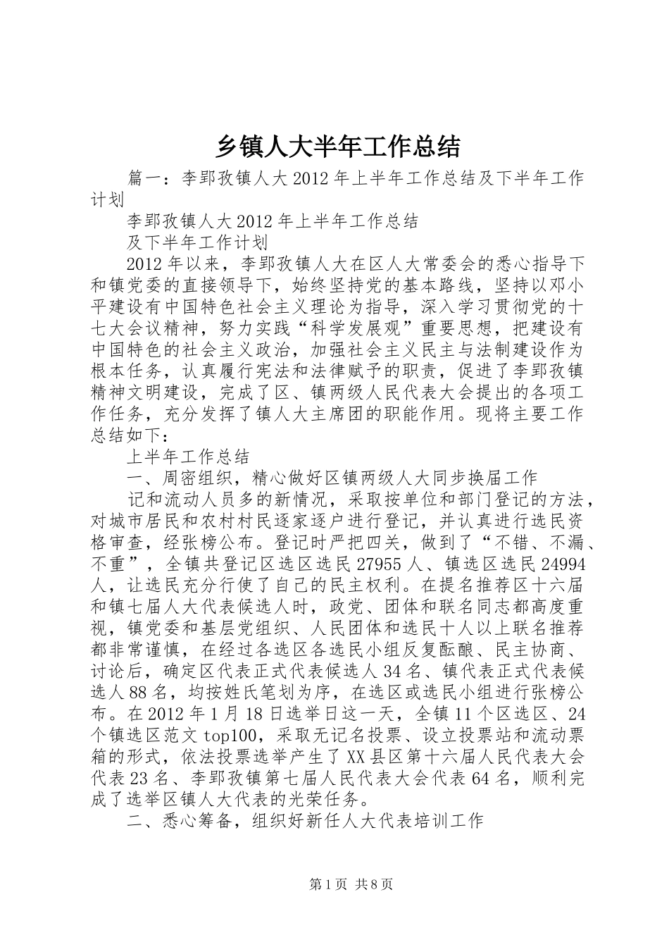 乡镇人大半年工作总结_第1页