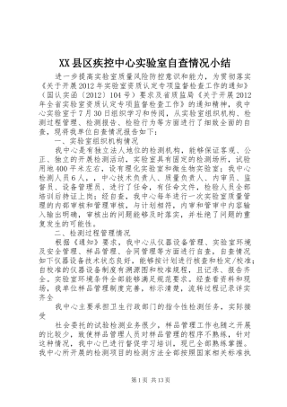 XX县区疾控中心实验室自查情况小结