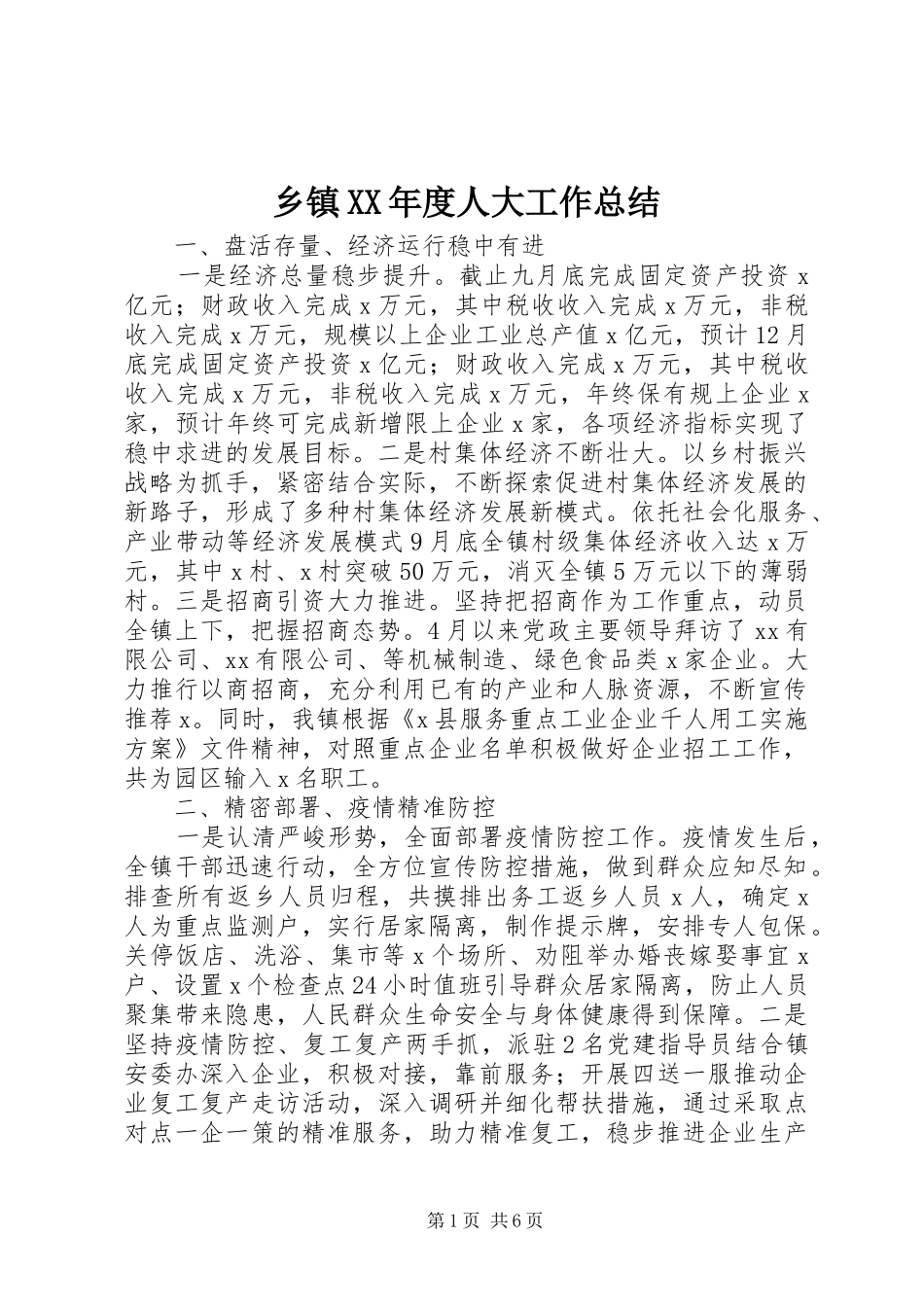 乡镇XX年度人大工作总结_第1页