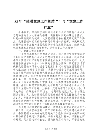 XX年“残联党建工作总结“”与“党建工作打算”