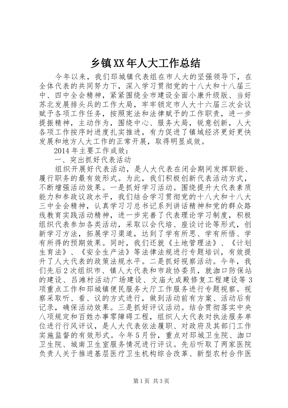 乡镇XX年人大工作总结_第1页