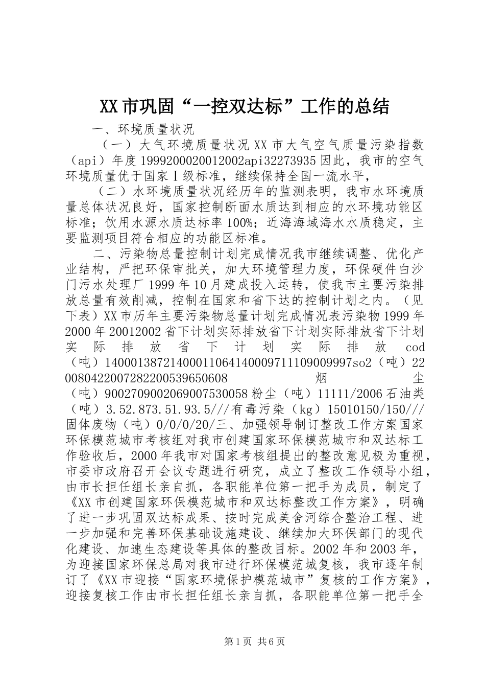 XX市巩固“一控双达标”工作的总结_第1页