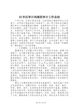 XX年区审计局规范审计工作总结