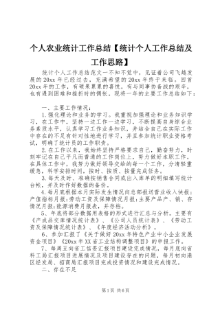 个人农业统计工作总结【统计个人工作总结及工作思路】