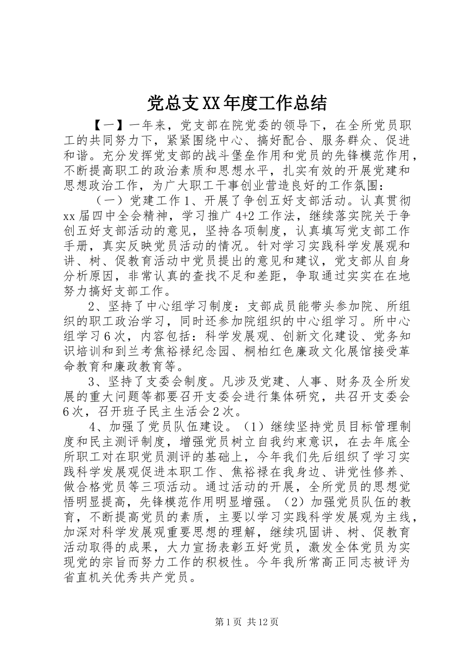 党总支XX年度工作总结_第1页