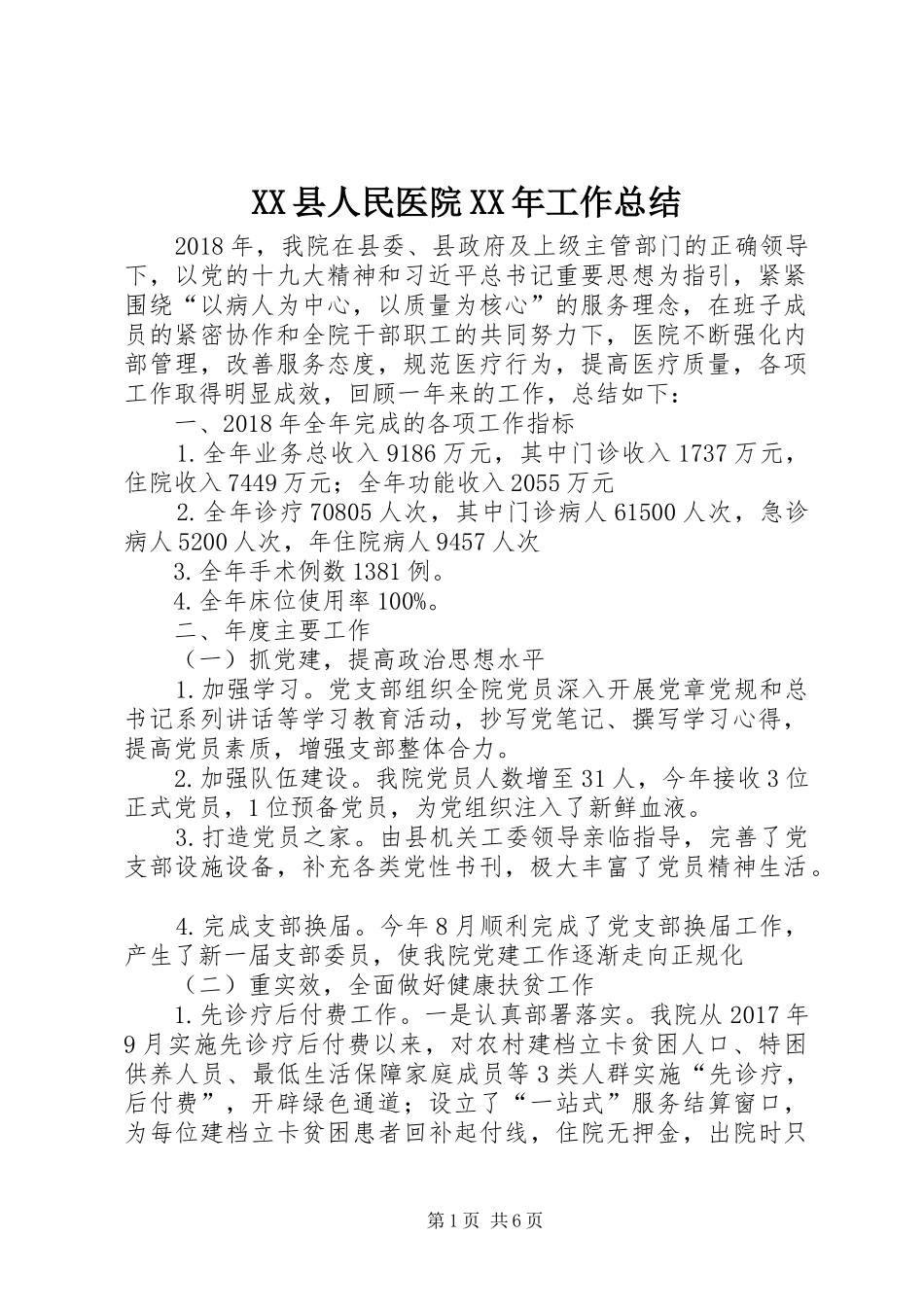 XX县人民医院XX年工作总结_第1页