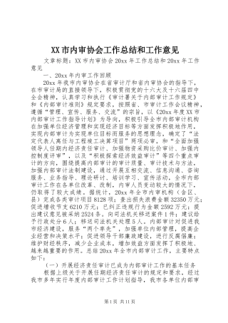 XX市内审协会工作总结和工作意见