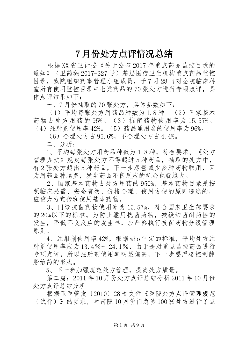 7月份处方点评情况总结_第1页