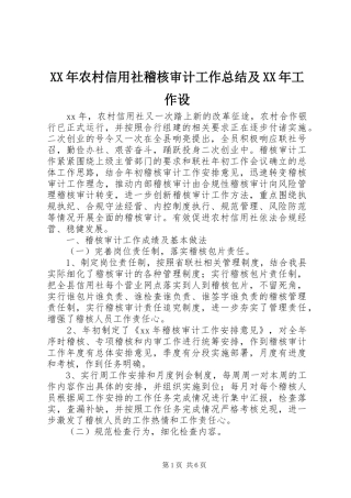 XX年农村信用社稽核审计工作总结及XX年工作设