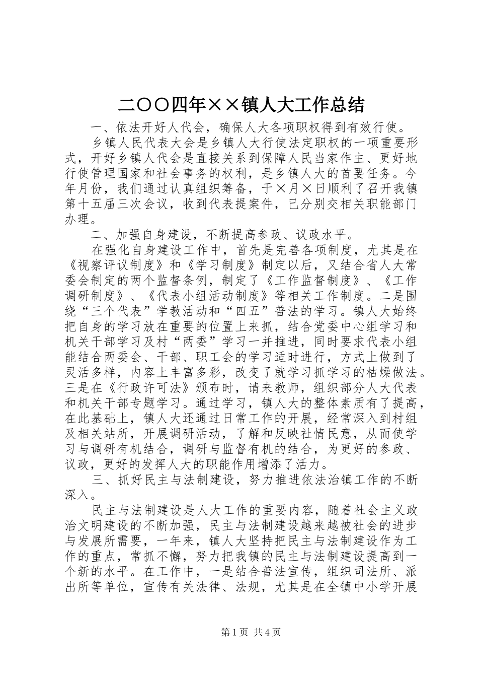 二○○四年××镇人大工作总结_第1页