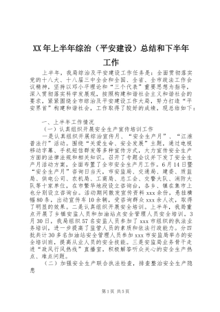 XX年上半年综治（平安建设）总结和下半年工作