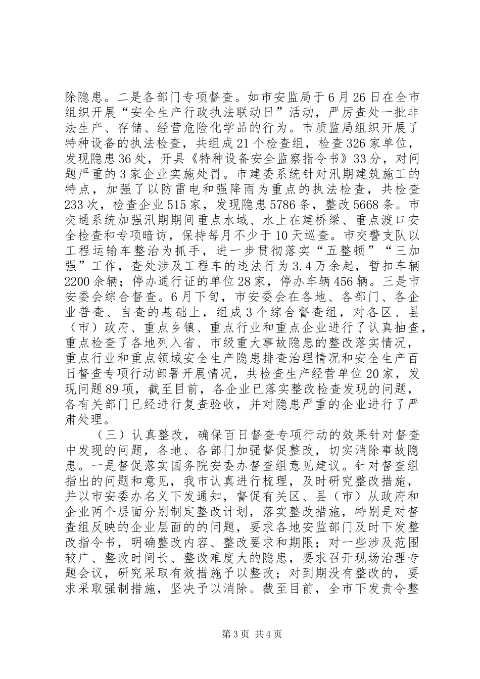 XX年某市安全生产百日督查专项行动总结_第3页