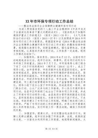 XX年市环保专项行动工作总结