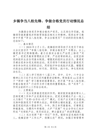 乡镇争当八桂先锋、争做合格党员行动情况总结
