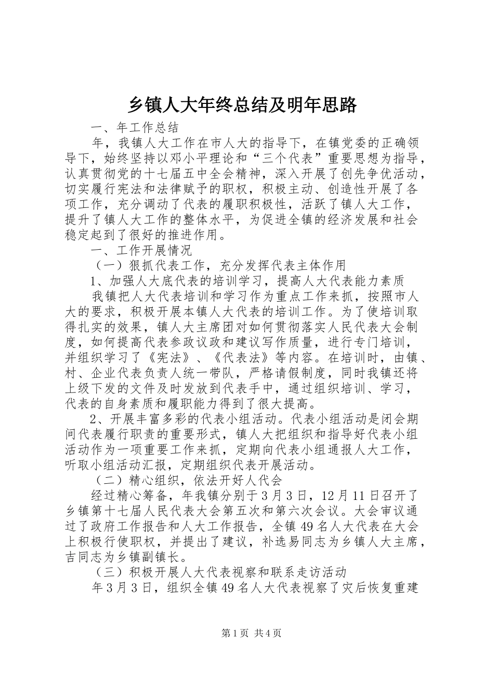 乡镇人大年终总结及明年思路_第1页