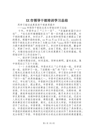 XX市领导干部培训学习总结