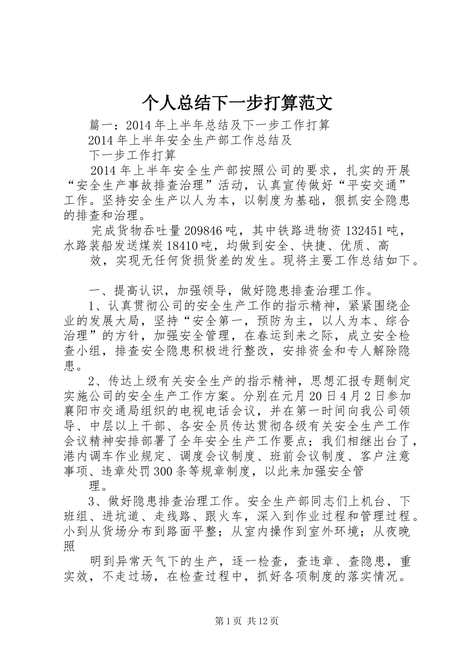 个人总结下一步打算范文_第1页