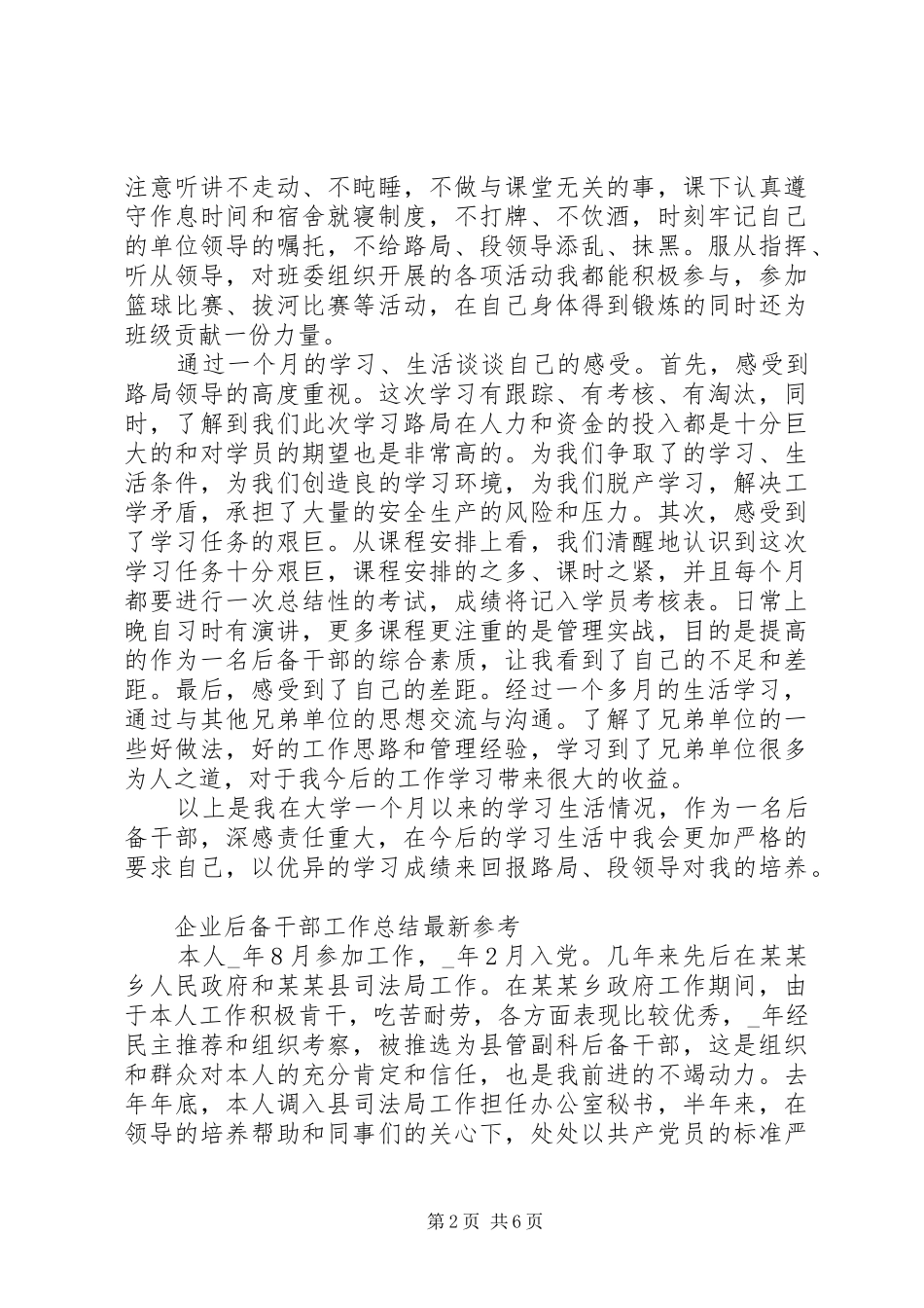 企业后备干部工作总结最新参考范文大全_第2页