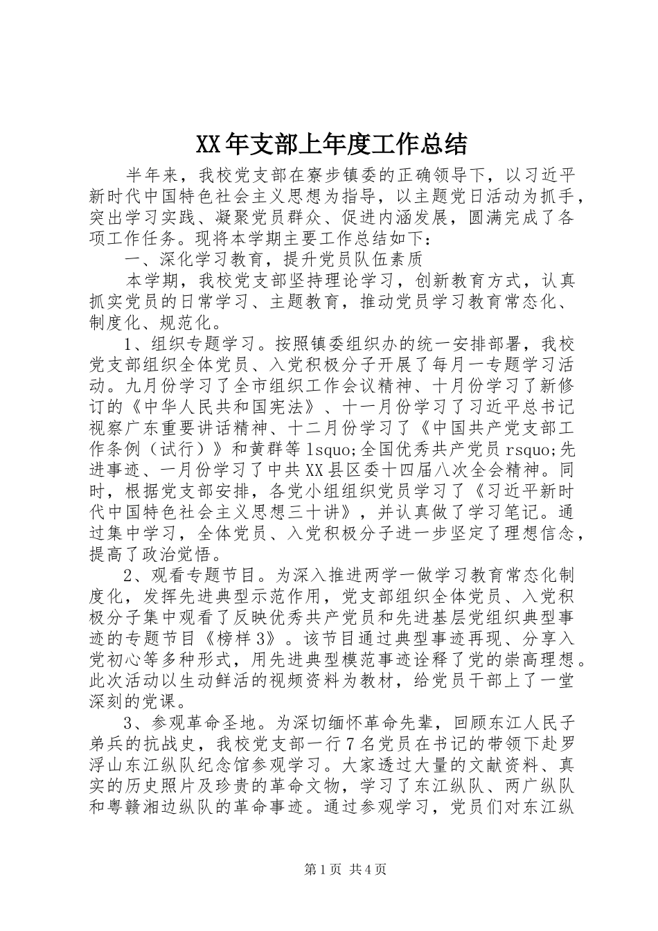 XX年支部上年度工作总结_第1页