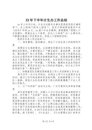 XX年下半年计生办工作总结