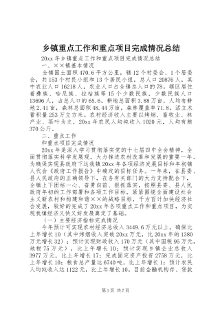 乡镇重点工作和重点项目完成情况总结