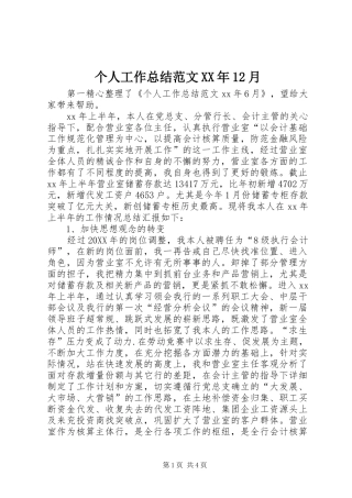 个人工作总结范文XX年12月
