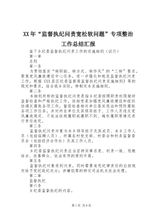 XX年“监督执纪问责宽松软问题”专项整治工作总结汇报 (3)