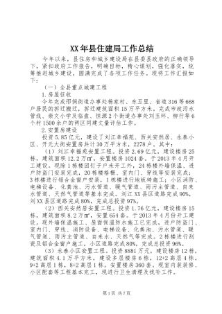 XX年县住建局工作总结