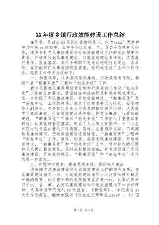 XX年度乡镇行政效能建设工作总结