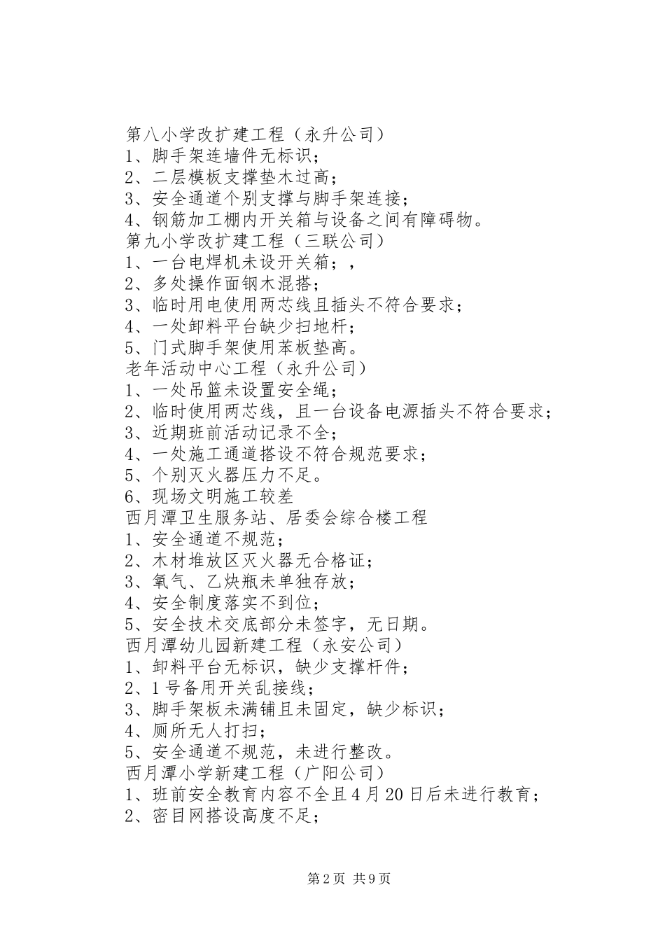 “五一”节前安全检查情况汇总_第2页