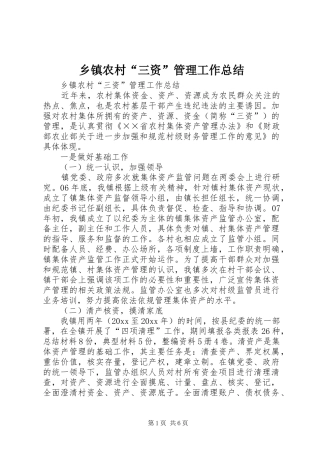 乡镇农村“三资”管理工作总结